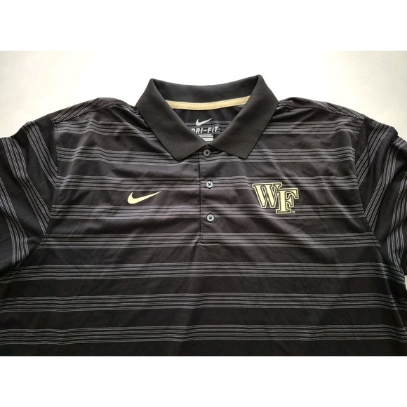 Nike Wake Forest Polo XL Dri Fit Black Striped ACC Demon Deacons Short Sleeve - Picture 1 of 6